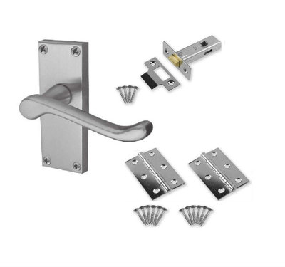 7 Sets of Victorian Scroll Latch Door Handles Satin Brushed Chrome Hinges & Latches Pack Sets 120MM X 40MM