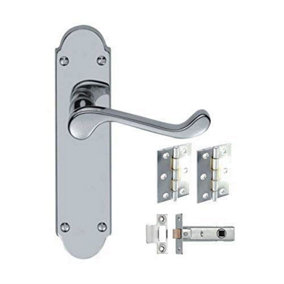 7 Sets Victorian Shaped Backplate Scroll Style Style Design Scroll Door Handles with Hinges and Latches - Polished Chrome