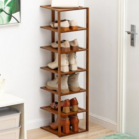 7-Shelf Brown Vertical Corner Bamboo Shoe Rack Shoe Storage Space Saving Display Shelf 109 cm(H)