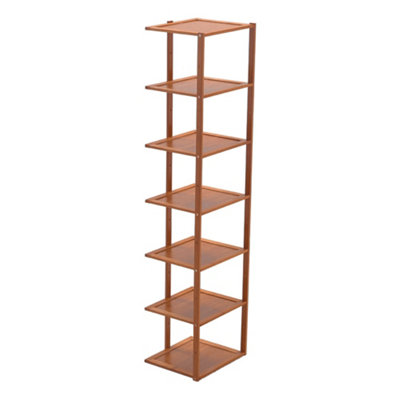 7-Shelf Brown Vertical Corner Bamboo Shoe Rack Shoe Storage Space Saving Display Shelf H 109 cm