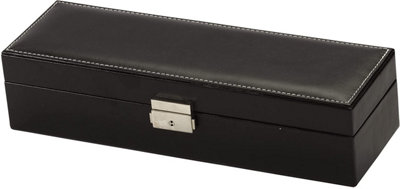 7 Slot Lockable Watch Box - Black Faux Leather with Grey Lining