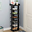 7 Tier Black Freestanding Shoe Rack Shoe Storage Organizer Stand Display Shelf for Hallway Entryway