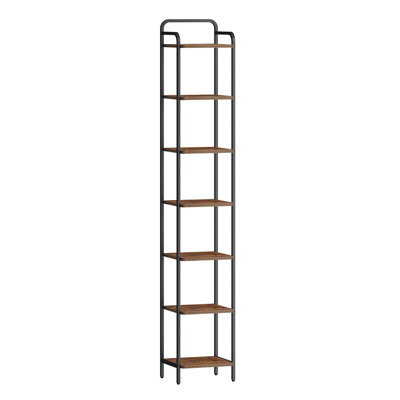 7-Tier Bookcase Bookshelf, Narrow Tall Bookcase, Industrial Slim Wooden ...
