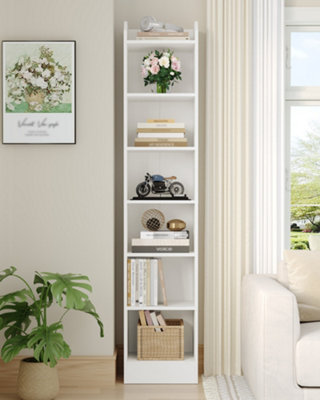 7 Tier Bookcase Narrow Tall Bookshelf with Adjustable Shelf White