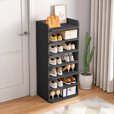 7 Tier Narrow Tall Freestanding Shoes Rack for Entryway Black