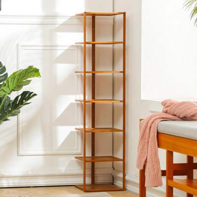 7 Tier Natural Bamboo Vertical Shoe Rack for Entryway Hallway