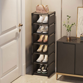 7-Tier Plastic Freestanding Adjustable Shoe Storage Rack Black