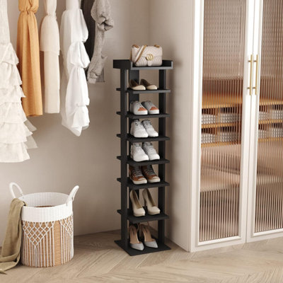 7-TIER PVC WOOD PLASTIC SHOE RACK, BLACK