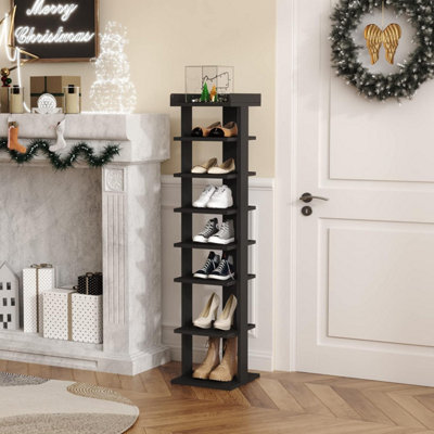 7-Tier PVC Wood Plastic Shoe Rack, Black