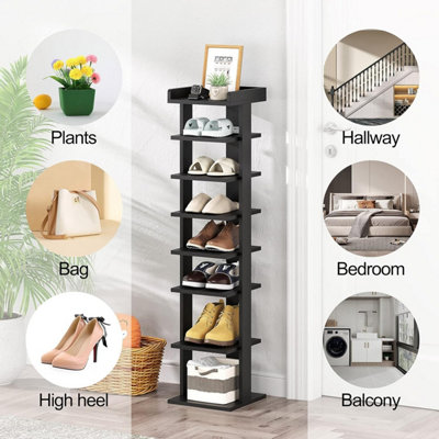 7-Tier PVC Wood Plastic Shoe Rack, Black