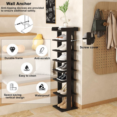 7-Tier PVC Wood Plastic Shoe Rack, Black