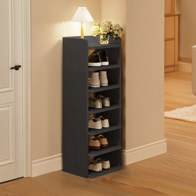 7 Tier Sesame Black Wooden Shoe Rack Shoe Storage Organiser Shoe Shelf W 26 cm