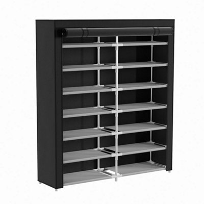 7-Tier Shoe Rack Double-row Shoe Cabinet with Roll-Up Door and ...