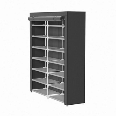 7-Tier Shoe Rack Double-row Shoe Cabinet with Roll-Up Door and ...