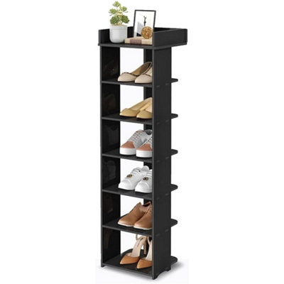 7 Tier Vertical Shoe Rack Tall Narrow Shelf Storage Organizer Slim Shoe  Tower