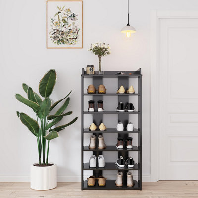 7-Tier Vertical Shoe Rack, Wooden Tall Double Shoe Rack - Black
