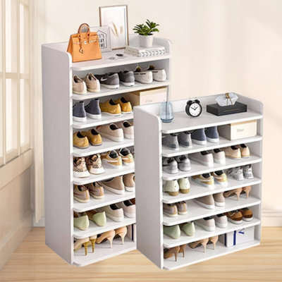 7 Tier White Wooden Hallway Shoe Rack Open Shelves Shoe Cabinet Storage ...
