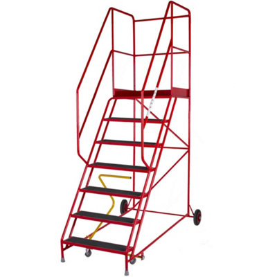 7 Tread Heavy Duty Mobile Warehouse Stairs - Safe Anti-Slip Ladder at 2.58m Height