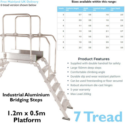7 Tread Industrial Crossover Ladder with Handrails - 1.2m x 0.5m Safe Bridging Platform