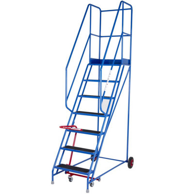 7 Tread Mobile Warehouse Stairs with Anti-Slip Safety Steps - Portable 2.75m Ladder