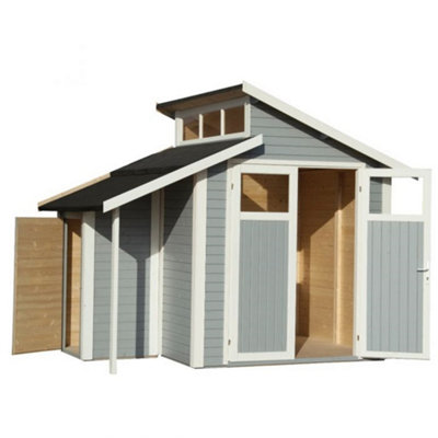 7 x 10 Skylight Shed Store - Double Doors -19mm Tongue and Groove Walls, Floor + Roof - Painted With Light Grey