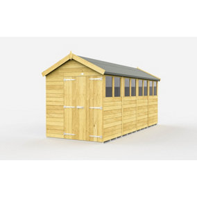 7 x 16 Feet Apex Shed - Double Door With Windows - Wood - L472 x W214 x H217 cm