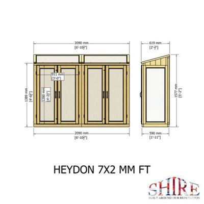 7 x 2 (2.13m x 0.60m) - Wooden Greenhouse - x2 Double Doors