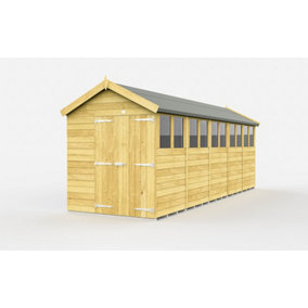 7 x 20 Feet Apex Shed - Double Door With Windows - Wood - L592 x W214 x H217 cm