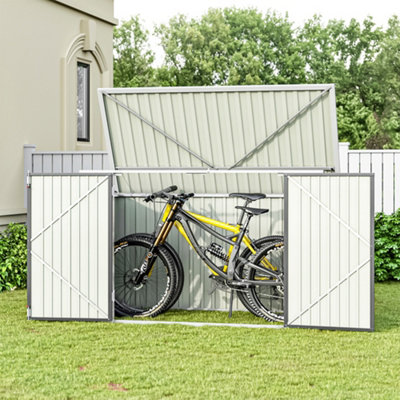 7 x 3 ft Grey Metal Garden Bike Bicycle Debris Storage Shed Bike Store Pent Roof