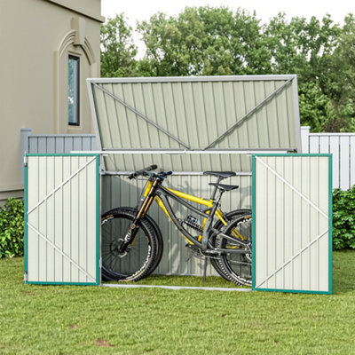 7 x 3 ft Metal Garden Bike Bicycle Storage Shed Bike Store Outdoor Tool Bike Storage Green