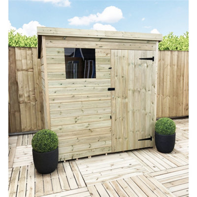 7 x 3 Pressure Treated Tongue And Groove Pent Wooden Shed - 1 Window + Single Door (7' x 3' / 7ft x 3ft) (7x3)