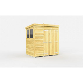7 x 4 Feet Pent Shed - Double Door With Windows - Wood - L118 x W214 x H201 cm