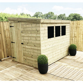 7 x 4 Reverse Pressure Treated Tongue & Groove Pent Wooden Shed + 3 Windows + Single Door (7' x 2' / 7ft x 2ft) (7x3)