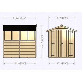 7 x 5 Feet Overlap Dip Treated Apex Shed Double Door with Windows