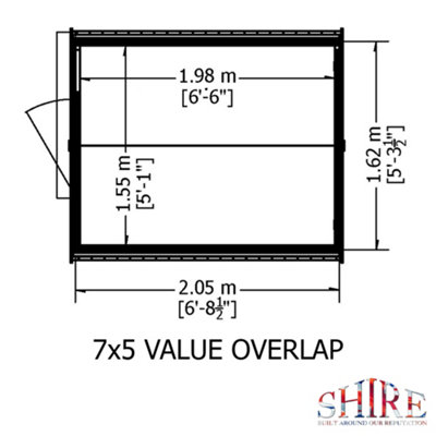 7 x 5 Feet Overlap Dip Treated Value Range Apex Shed Single Door - 8