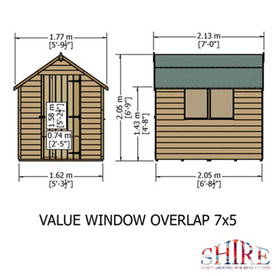 7 x 5 Feet Overlap Shed Single Door - 7