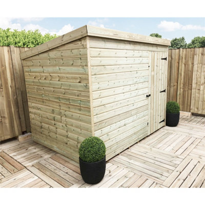 7 x 5 Pressure Treated T&G Pent Wooden Bike Store / Wooden Garden Shed + Single Door (7' x 5' / 7ft x 5ft) (7x5)