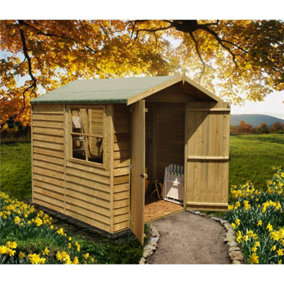 7 x 7 - PRESSURE TREATED Overlap Apex Wooden Garden Shed With 1 Opening Window And Double Doors