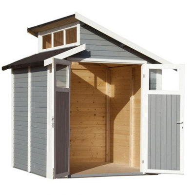 7 X 7 Skylight Shed - Double Doors - 19mm Tongue + Groove Walls, Floor + Roof - Painted Light Grey