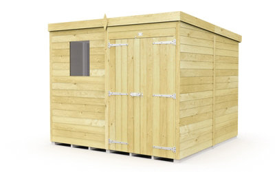 7 x 8 Feet Pent Shed - Double Door With Windows - Wood - L231 x W214 x H201 cm