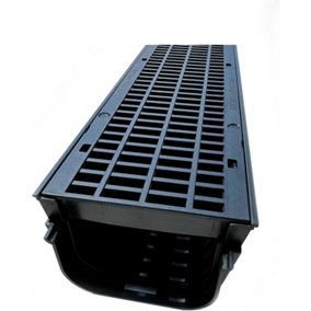 7 x Drain Shallow CD410 Shallow Flow Channel Drainage Plastic PVC Heavy Duty Including 2 x Endcaps for garden or driveway