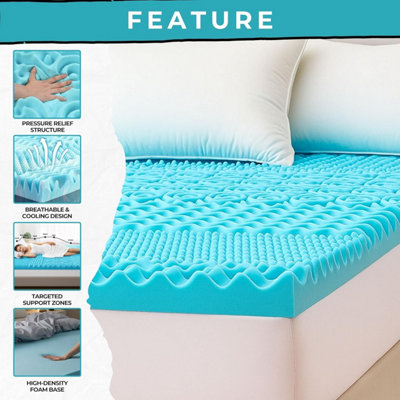 7 Zone Orthopedic 5cm PU Foam Mattress Topper Cooling Breathable High Density Foam, Pressure Relief Bed Enhancer for Back Pain