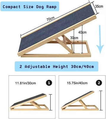 70 cm 2 adjustable heights Pet Ramp Solid Wooden Dog Ramp Non-Slip ...