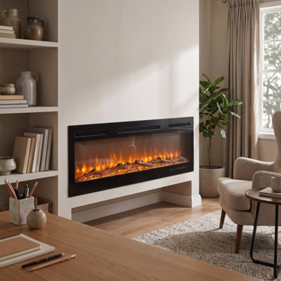 70 Inch Black Electric Fireplace 12 Colour Changing Flame APP Remote ...