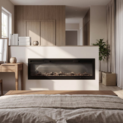 70 Inch Black Electric Fireplace 12 Colour Changing Flame APP Remote ...