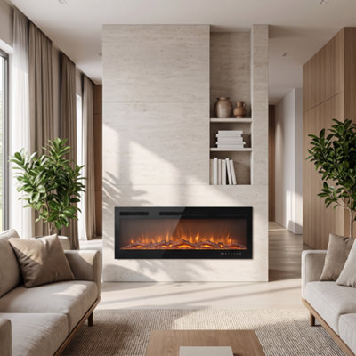 70 Inch Black Electric Fireplace 12 Colour Changing Flame APP Remote ...