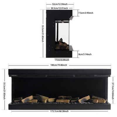 70 Inch Built in 3 sided Electric Fireplace with Remote Control ...