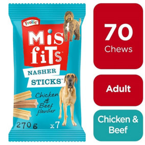 70 Misfits Frolic Nasher Sticks Large Dog Treats Chicken & Beef Dental Dog Chew