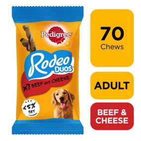 70 Pedigree Rodeo Duos Dog Treats Beef & Cheese Dog Chews 10x123g