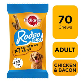 70 Pedigree Rodeo Duos Dog Treats Chicken & Bacon Dog Chews 10 x 123g